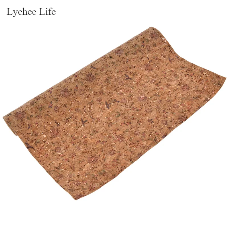 Lychee Life 42x30 см винтажная Цветочная печать мягкая пробка ткань для одежды сумки с