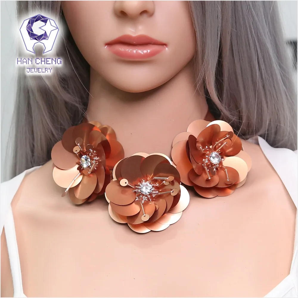 HanCheng новый модный ленточный галстук циркониевый цветок кулон ожерелье-чокер