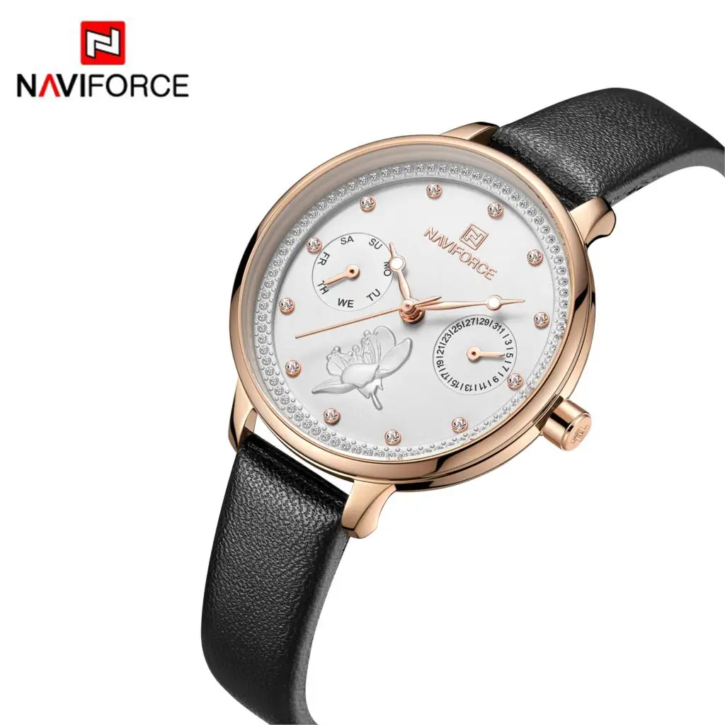 2019 NAVIFORCE Women Watch Fashion Quartz Lady Leather Watchband Date Week Casual Waterproof Wristwatch Gift for Girl | Наручные часы