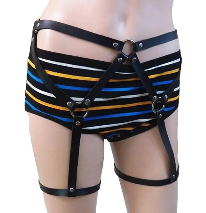 black New sexy women faux Leather belts slim Body Bondage Cage Punk Sculpting Harness Waist Belt Straps Leg Ring Belt Accessories - Цвет: black