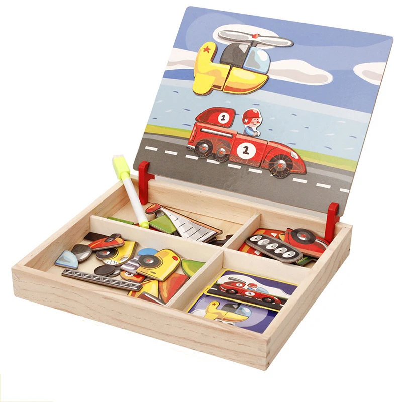 

Wooden Puzzles For Children Circus Transport Multinational Magnetic Puzzle Drawing Board Educational Toys For Children MH1966H