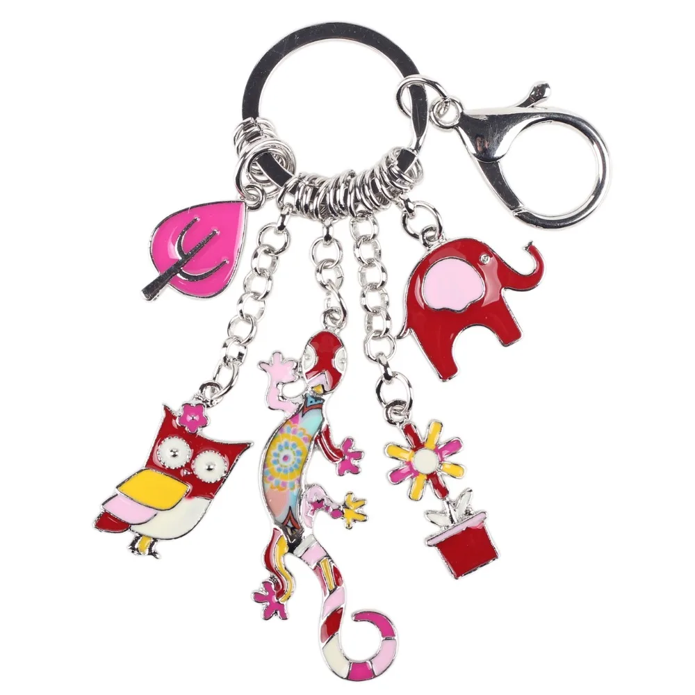 Женский брелок с эмалью Gecko Lizard Owl Elephant Ювелирное Украшение в форме слона 2019|key