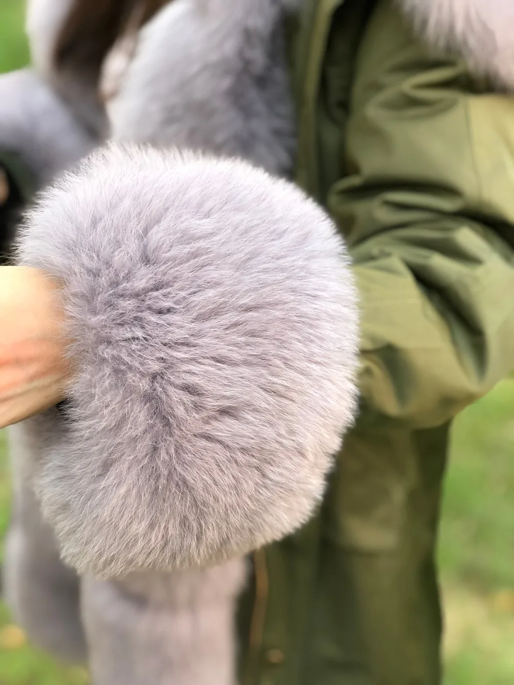 Серый Лисий меховой воротник пальто с капюшоном женская зимняя настоящая подкладка из кроличьего меха Рекс свободная теплая куртка женская винтажная меховая парка для женщин