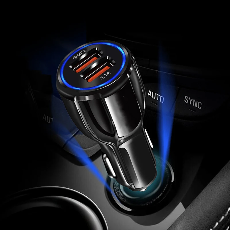 QC 3 0 Автомобильное зарядное устройство для iPhone Samsung Huawei Xiaomi два USB порта 30 Вт