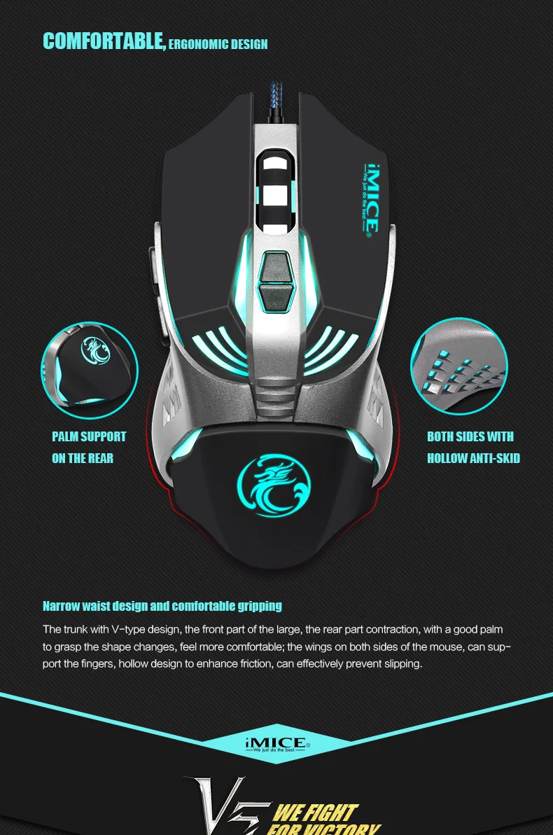 IMice Проводная игровая мышь 7 кнопок 3200 dpi светодиодный оптический USB компьютерная мышь геймерские мыши V5