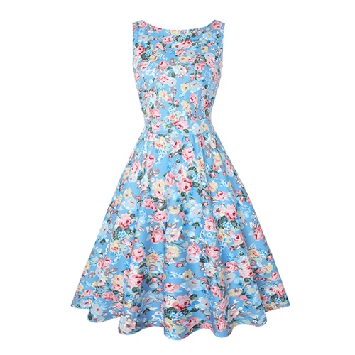 Blue Floral MISSJOY Vestidos de fiesta рождественские вечерние платья трапециевидной формы без рукавов с принтом бабочки в винтажном стиле для женщин robe noel bohemian Ebise - Цвет: Blue Floral