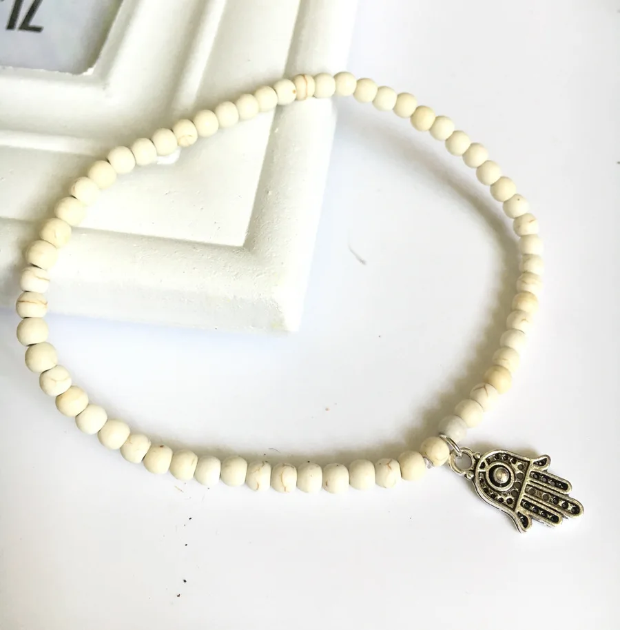 Simple Blue or White Beads Belt Anklet with Hand Pendant for Women Gift | Украшения и аксессуары