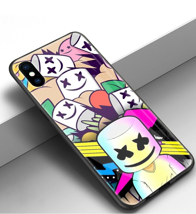 Закаленное стекло мягкий ТПУ чехол для телефона iPhone 6 S 7 8 s plus MAX XR XS X10 Marshmello dj
