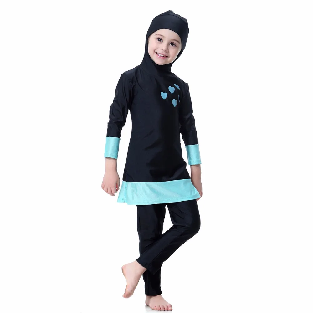 

Haofan Girls Muslim Swimwear kids Islamic Children Two-piece Long Sleeve Swimsuits Arab Islam Beach Wear Swimming Suits Burkinis