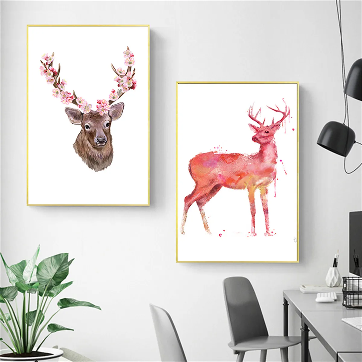 

Hand Draw Animals Art Paint Canvas Painting Poster and Prints Deer Wall Pictures for Home Decoration Wall Decor Nordic