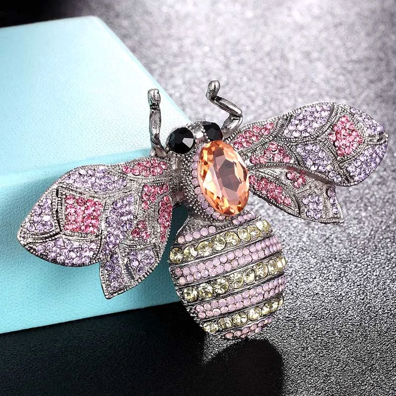 silver pink mix Zlxgirl AliExpress горячая Распродажа большого размера разноцветный кристалл броши в виде пчел букет Женская мода шарф булавки Свадебные шляпы аксессуары - Окраска металла: silver pink mix