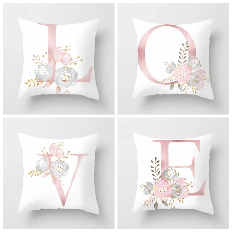 

Kids Room Decoration Letter Pillow Case English Alphabet Polyester Cushion Cover for Sofa Home Decor Flower Pillowcase