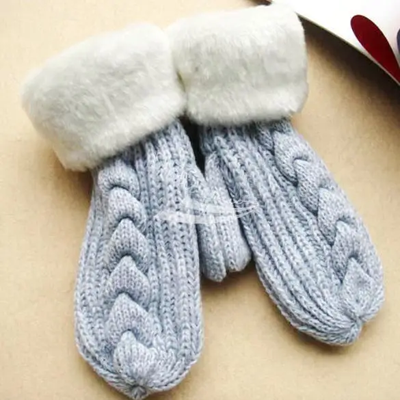 2013 Cute Mitten Thick Winter Mittens Knitted Wool Warm Fur Gloves for Women 6 Colors 9428 | Аксессуары для одежды