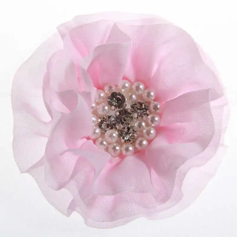 Lt Pink 50 шт. 10 см 3,9 дюймов винтажные большие шифоновые цветы с жемчужным горным хрусталем для повязки на голову тканевые цветы для заколки для волос украшение - Цвет: Lt Pink