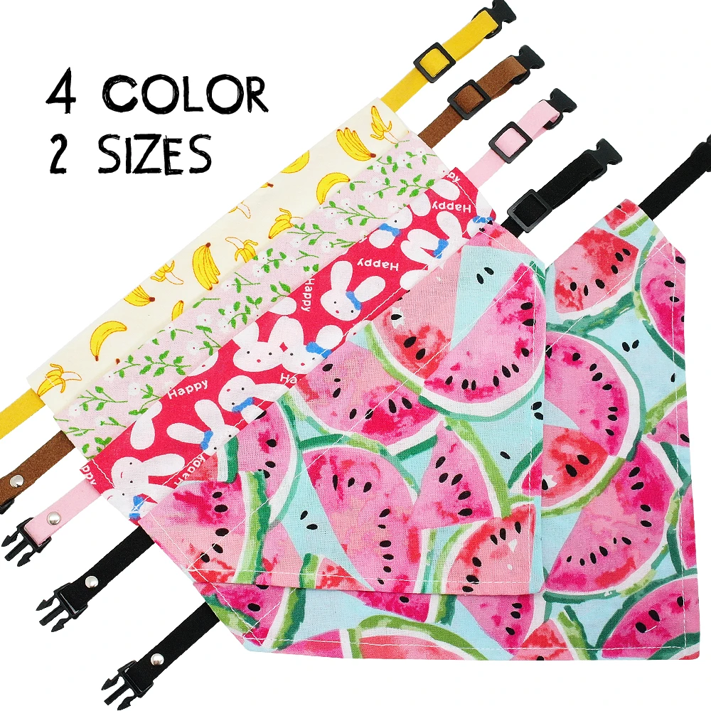 Cute Dog Cat Collar Banada Soft Puppy Bandana Scraf Collars Pet Accessories Small Dogs Cats Necklace Fruit Print M L |