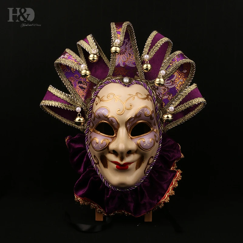 H &amp D Joker Венецианская маска сувенирная бархатная ручная роспись фиолетовая