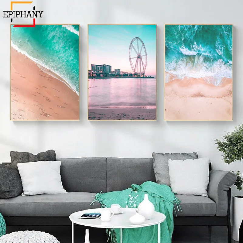 Воздушный пляж печать колесо обозрения Холст Картина океан пейзаж плакаты и