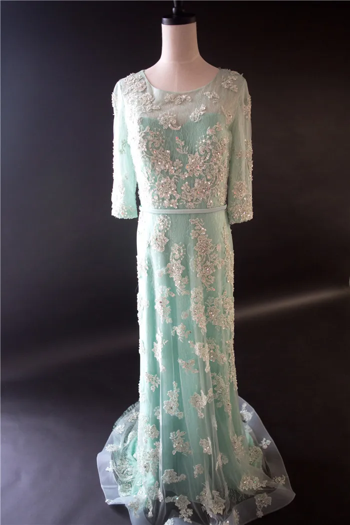 LE CELEBRE Бисером Аппликации Длинное Вечернее Платье 2017 Три Четверти Рукава для