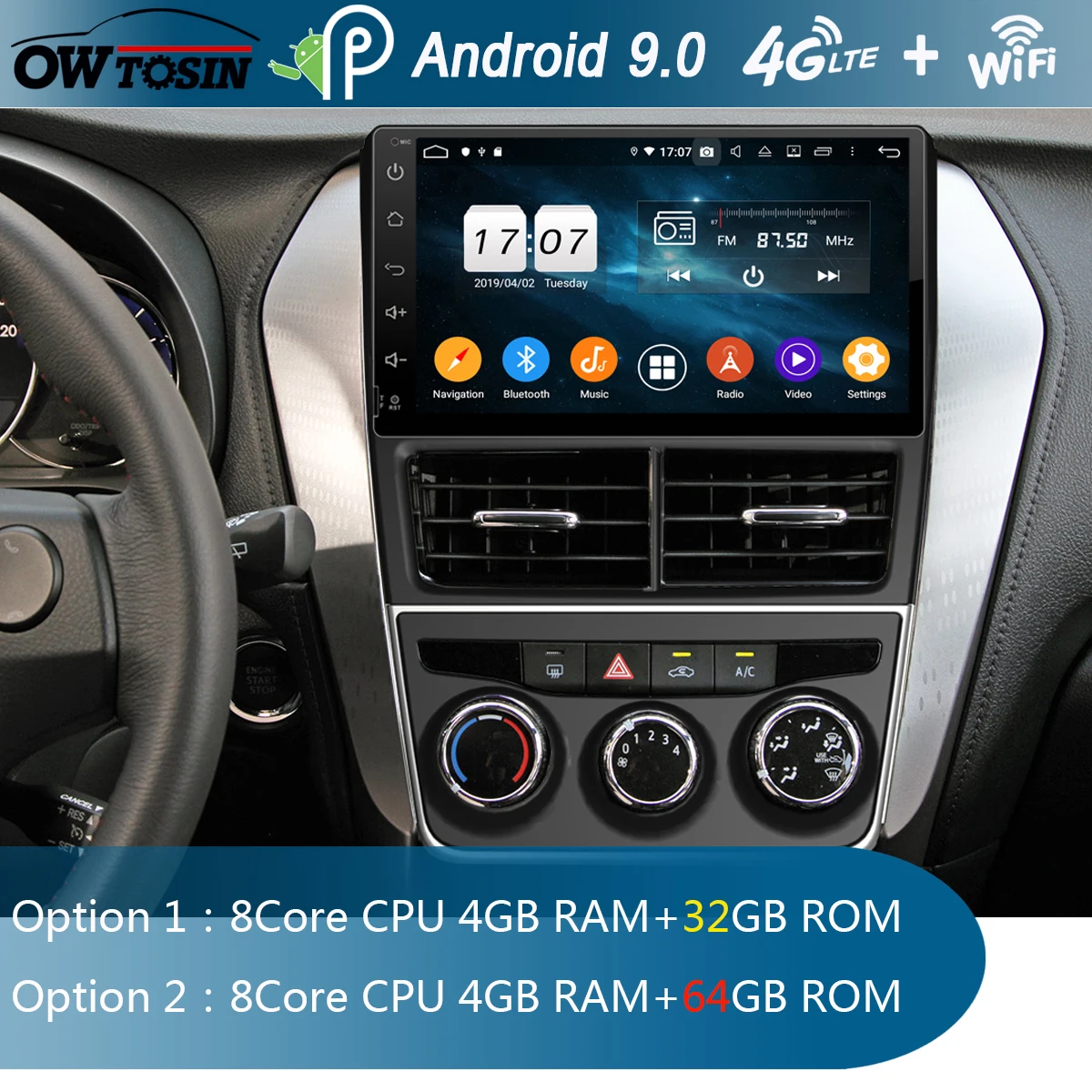 " ips 8 Core 4G+ 64G Android 9,0 автомобильный DVD мультимедийный плеер gps Радио для Toyota Yaris, Vios DSP CarPlay Parrot BT