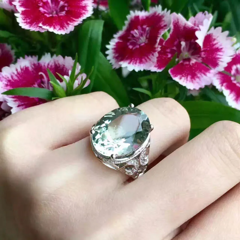 Женское кольцо с большим камнем CSJ из настоящего зеленого аметиста 6 9 карат