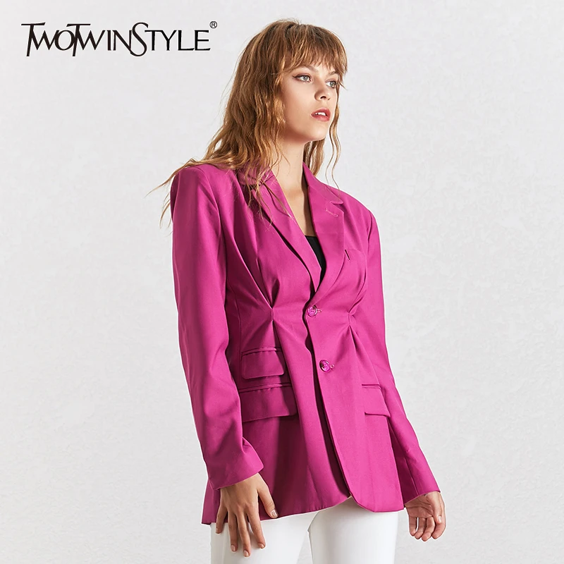 Женский блейзер TWOTWINSTYLE однотонный с отложным воротником и длинными рукавами на