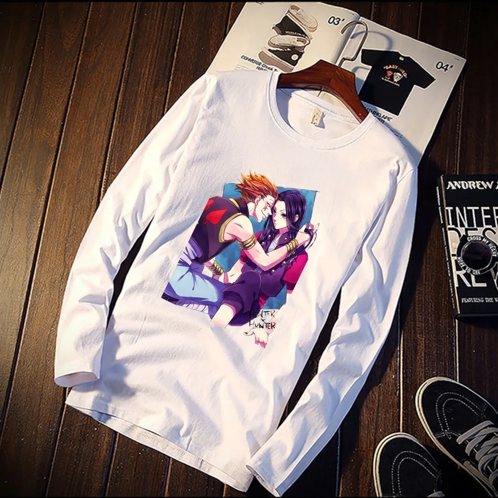 Натуральный хлопок Футболка X Hunter Hisoka аниме Рисунок с длинным рукавом модные повседневные Топы И Футболки брендовая одежда унисекс