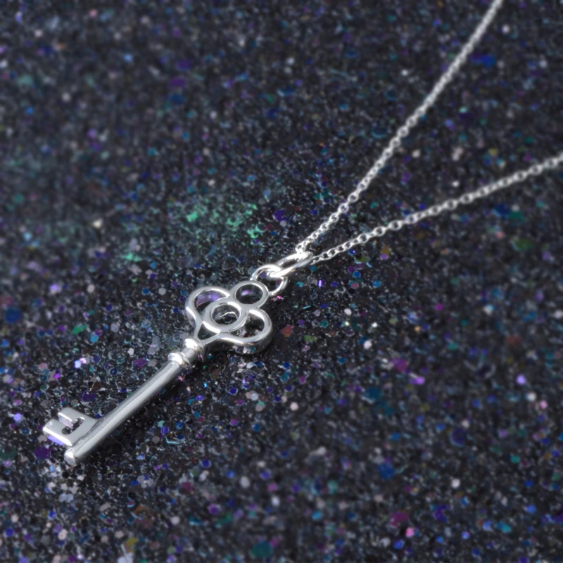 

Real 925 Sterling Silver Pendant & Necklace Simple Key Design Fashion Party Jewelry For Women Special Birthday Gifts