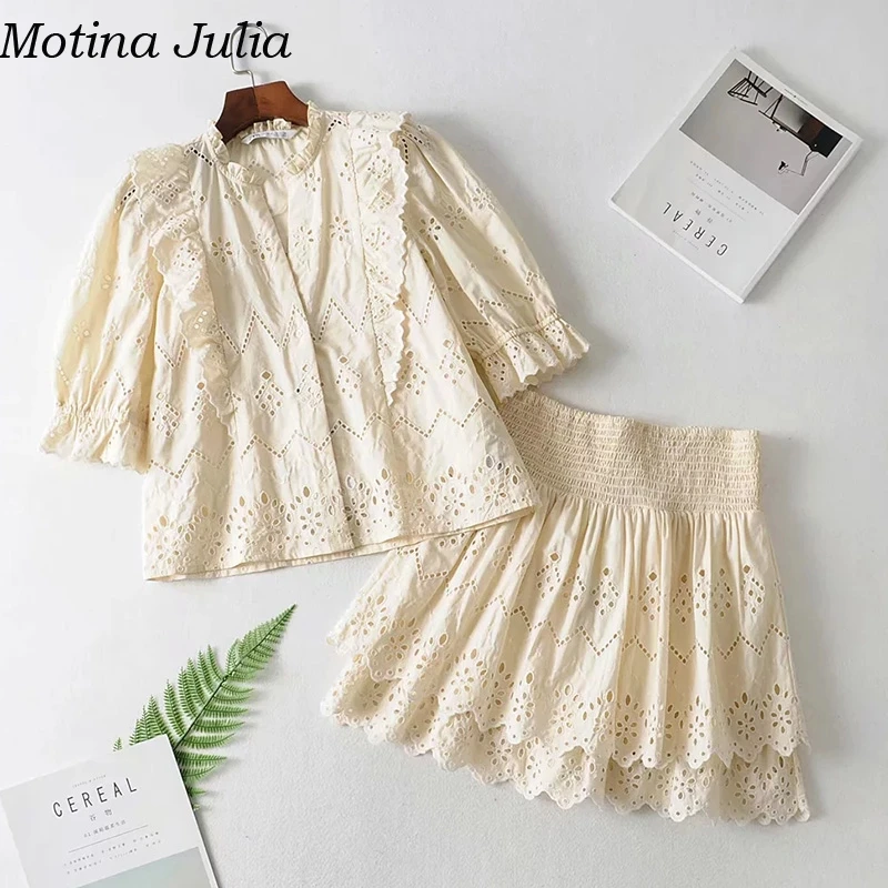 Beige Motina Julia, сексуальное Белое платье с кружевной оборкой, Женский комплект из двух предметов, летние элегантные вечерние короткие платья, женские повседневные пляжные платья - Color: Beige