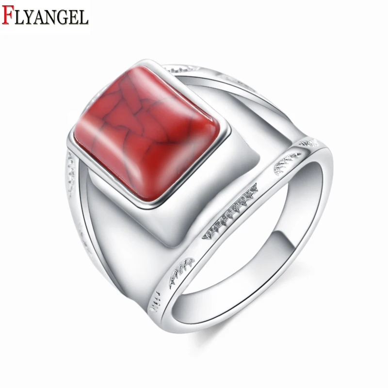 Newest Design Square Green Red Stone Ring Men and Women Silver Plated Vintage Jewelry Male Gift Wedding Rings | Украшения и