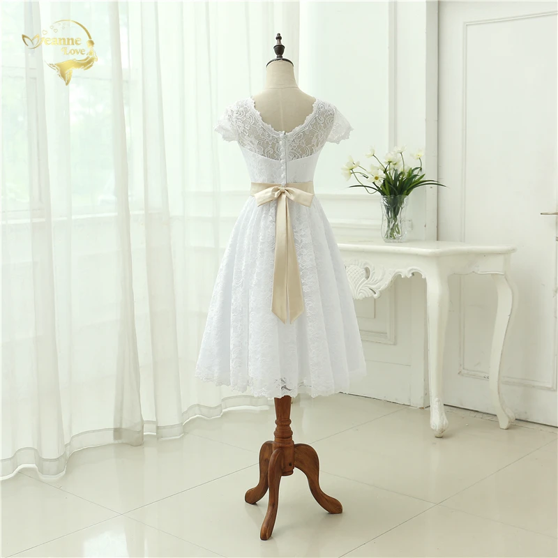 Прозрачная Vestido De Noiva Robe Mariage короткий рукав Чай Длина кружевные короткие