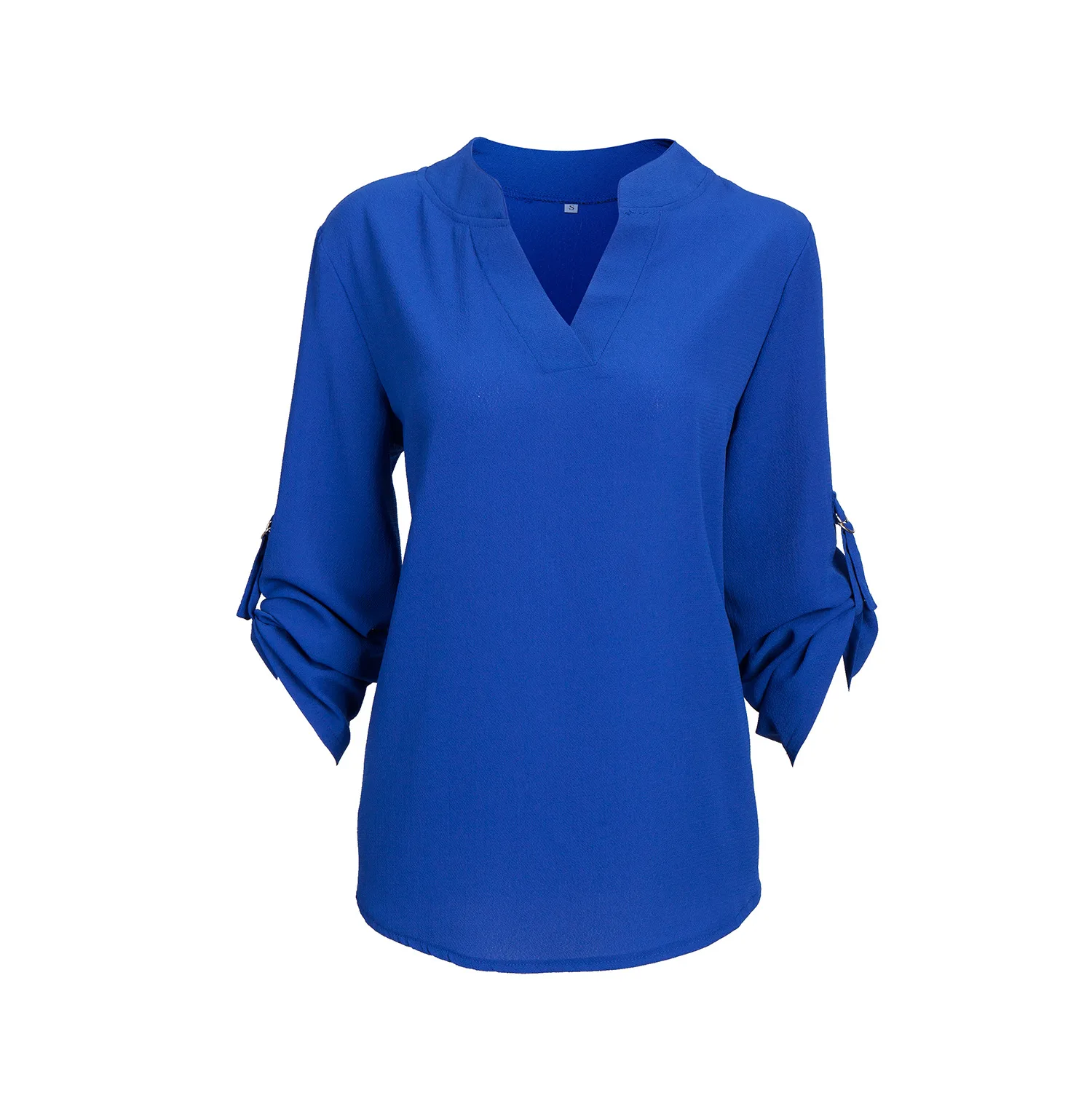 Sapphire Blue Блузка, рубашка, женские модные шифоновые блузки, 3/4 рукав, v-образный вырез, большой размер, женские топы, женская одежда, дешевая одежда из Китая - Цвет: Sapphire Blue