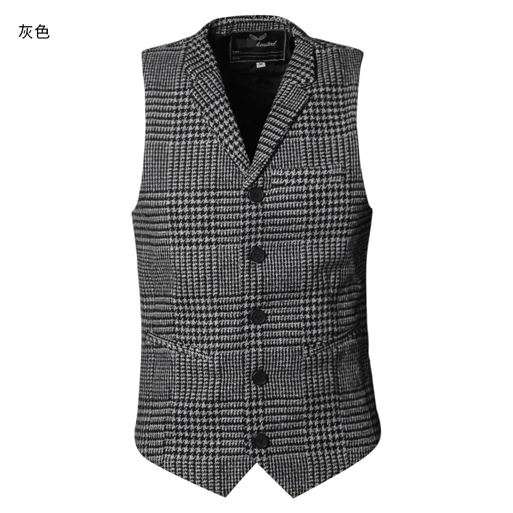 2018 new Men waistcoat winter retro plaid slim lapel woolen vest Mens England style vintage suit fashion brand design | Мужская одежда
