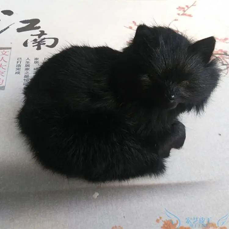 

new Simulation Curl fox toy polyethylene&furs black fox model gift about 16x11.5x13cm y0318