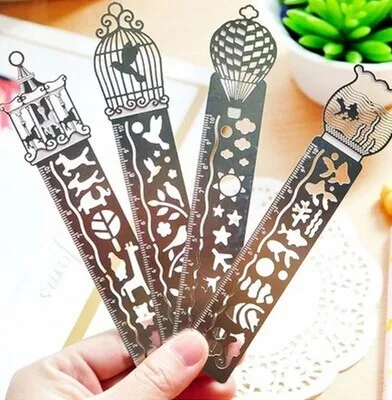 

4 PCS/LOT Delicate cutout book mark ultra-thin metal bookmark tape ruler brief book marker fashion bookmarks