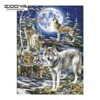 zooya diamond embroidery 5d diy diamond painting wolf family forest moon diamond painting cross stitch rhinestone mosaic bj1867