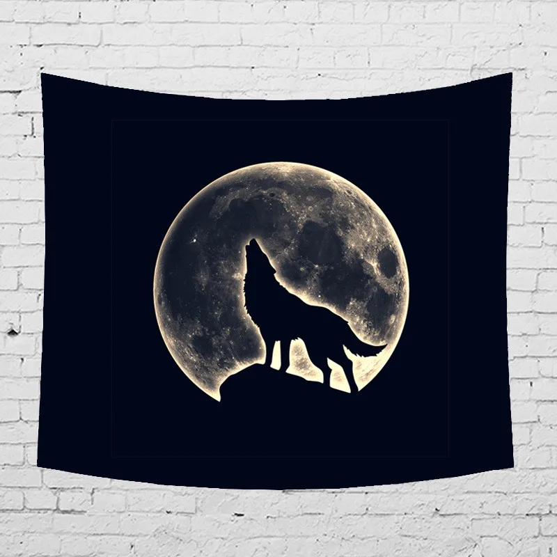 Черный Nigth Moon с животным принтом гобелен покрывало гобелен Настенное подвесное богемное украшение скатерть пляжный коврик 150*200 см