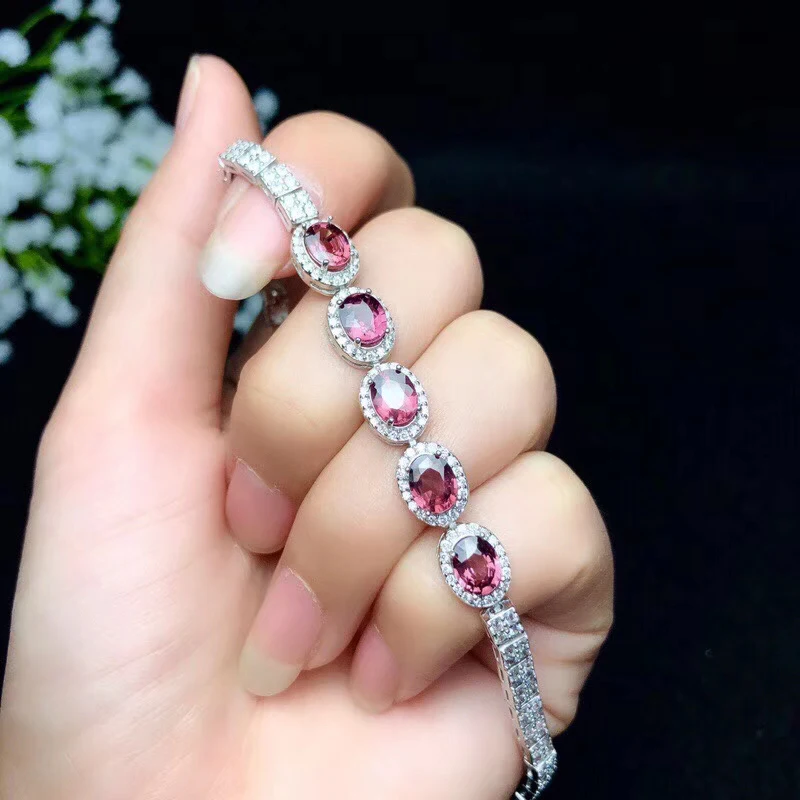 Женский браслет из серебра 925 пробы с турмалином для свадьбы натурального