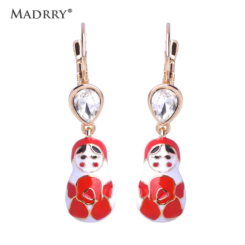 

Newest Cute Enamel Esmalte Matryoshka Hook Earrings Simulated Rhinestone Gold-color Brincos Aretes Party Ears Piercing Perfumes