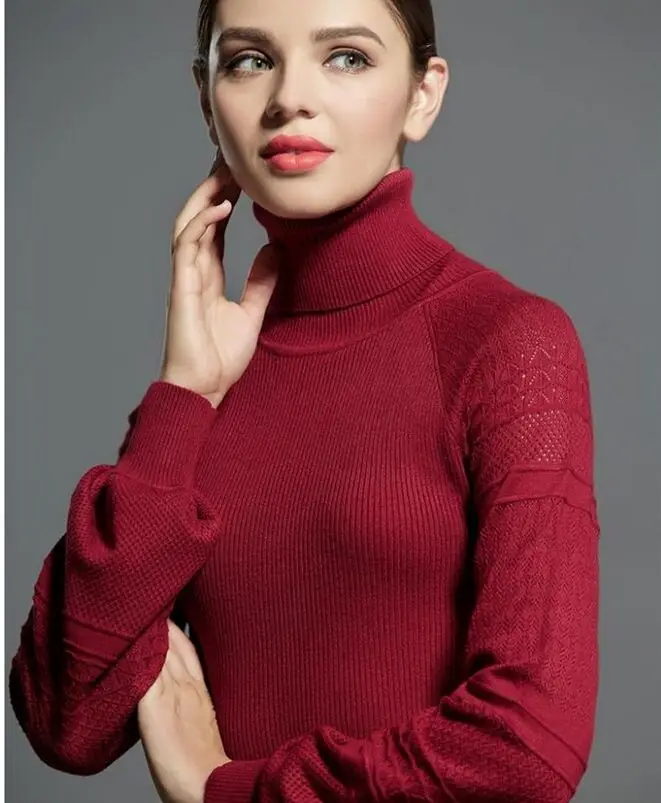 Женский кашемировый свитер пуловер с высоким воротом большие размеры