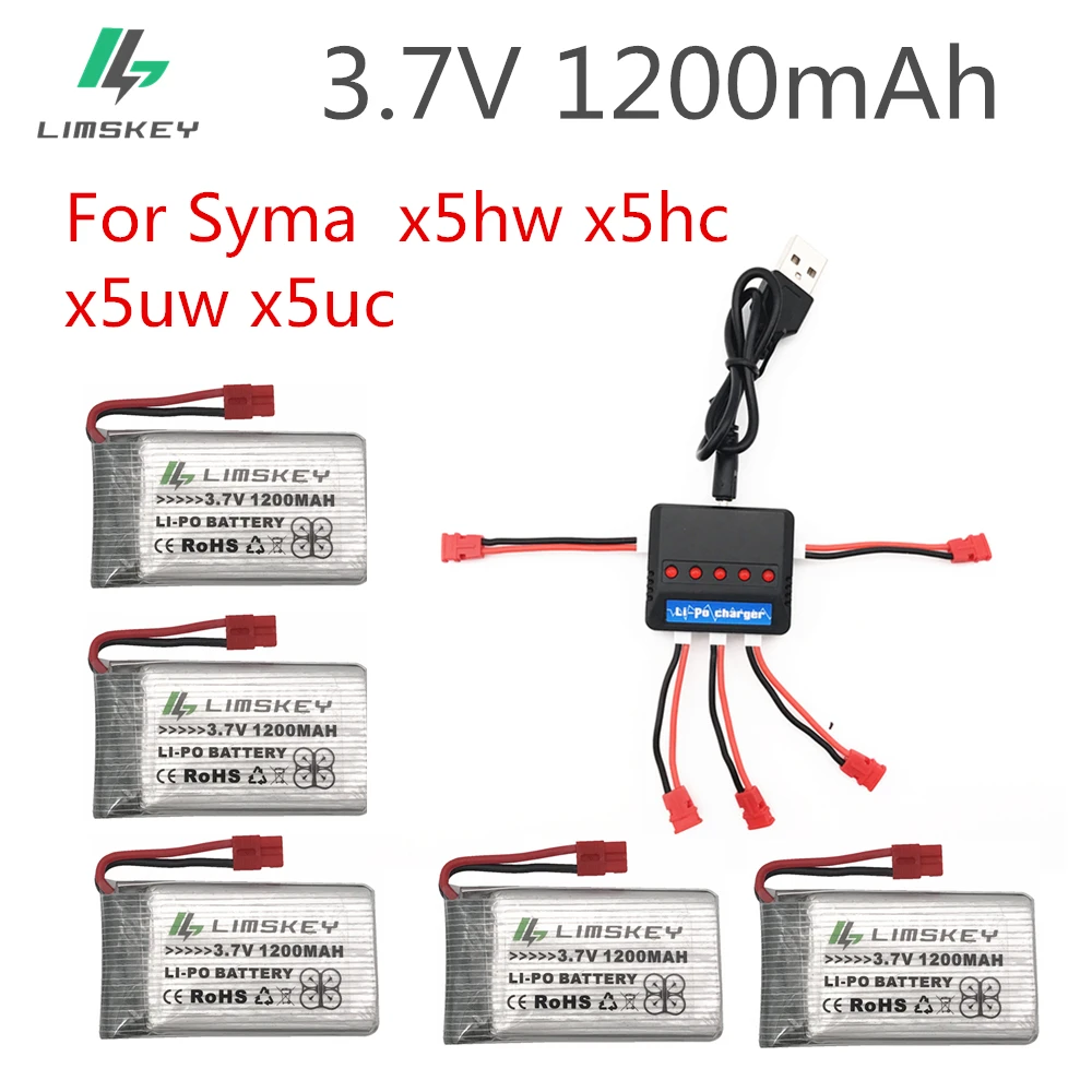 

Литий-полимерный аккумулятор 3,7 в 1200 мАч для Syma X5uw x5uc x5hw x5hc Quadcopter, улучшенная Емкость 3,7 в 1200 мАч, 5 шт. аккумуляторов с зарядным устройством 5 в ...