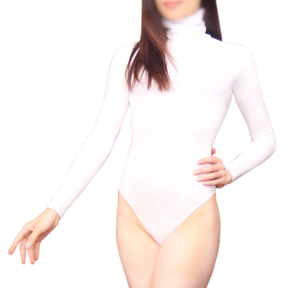 

Women Solid Color Stretchy Tight Bodysuit Women Turtleneck Long Sleeve Leotard Modal Cotton Winter Under Shirt Leisurewear