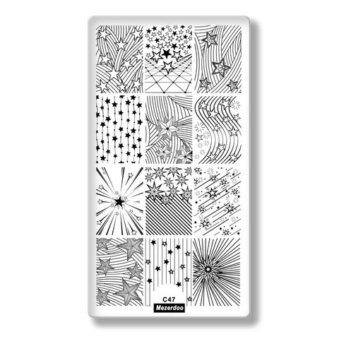 Прямоугольные пластины для стемпинга ногтей с геометрическими линиями, изображением звезды, трафареты для дизайна ногтей, инструменты для маникюра, C47