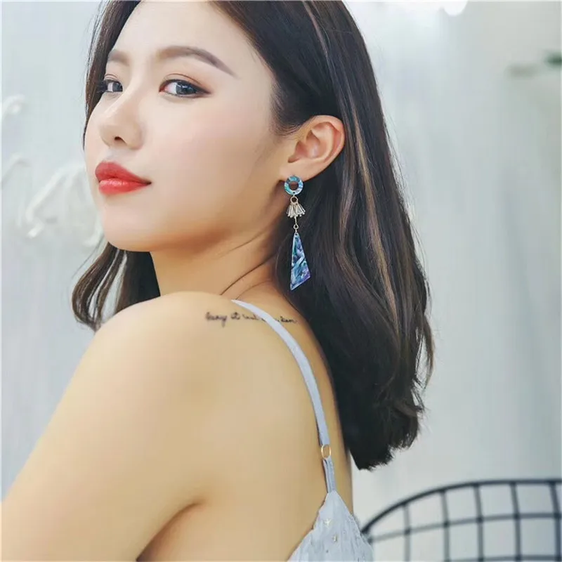 Korean fashion boho Crystal tassel Long Drop Earrings for Women jewelry Acrylic Geometric Circle big Dangle oorbellen | Украшения и