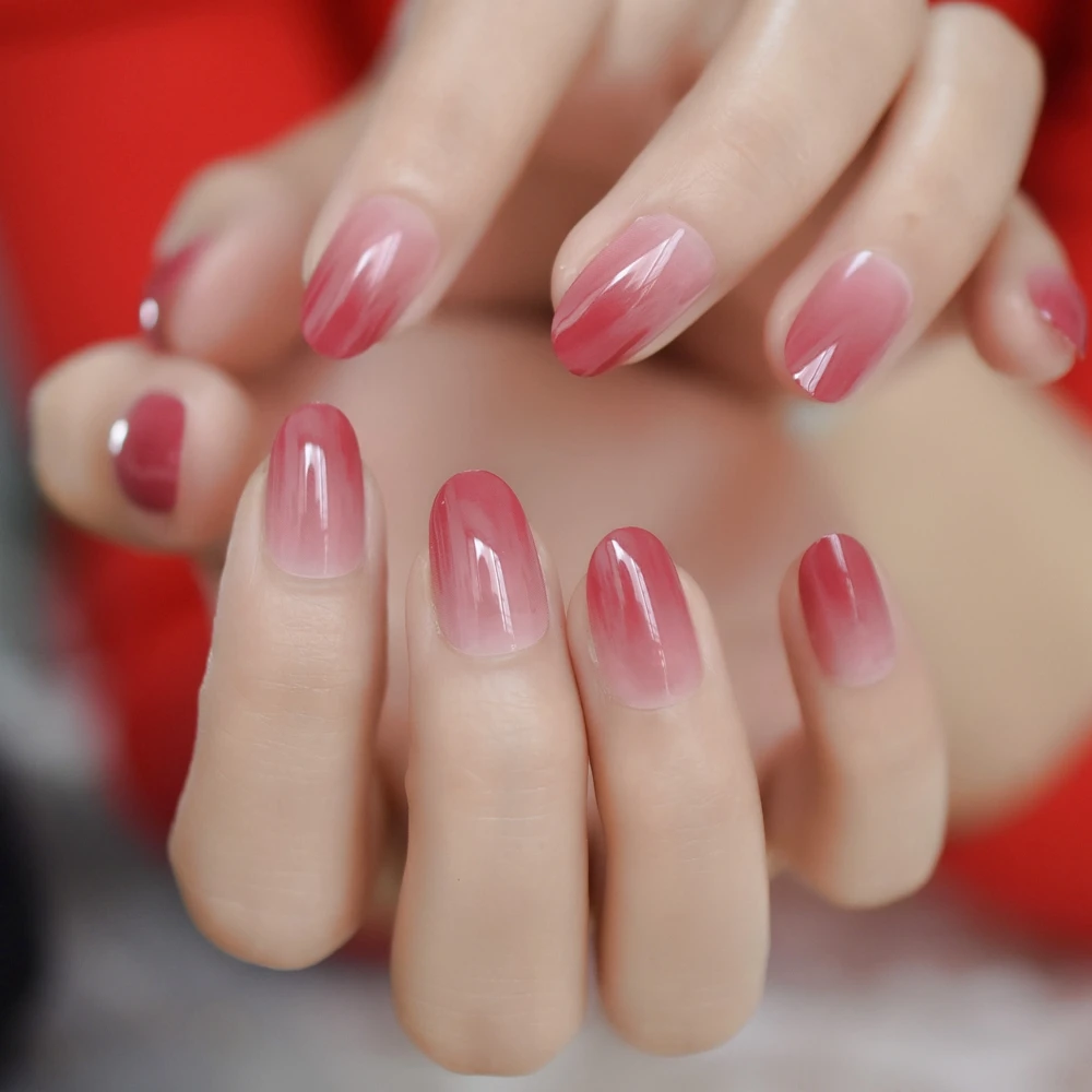 Искусственные накладные ногти LightCoral Ombre, гладкий УФ-гель, Акриловый Овальный лак для ногтей, средний цвет, накладные ногти, 24 шт