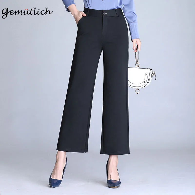

GEMUTLICH S-9XL Wide Leg Pants High Waist Plus Size Black Straight Trousers Ankle-Length Casual Pants