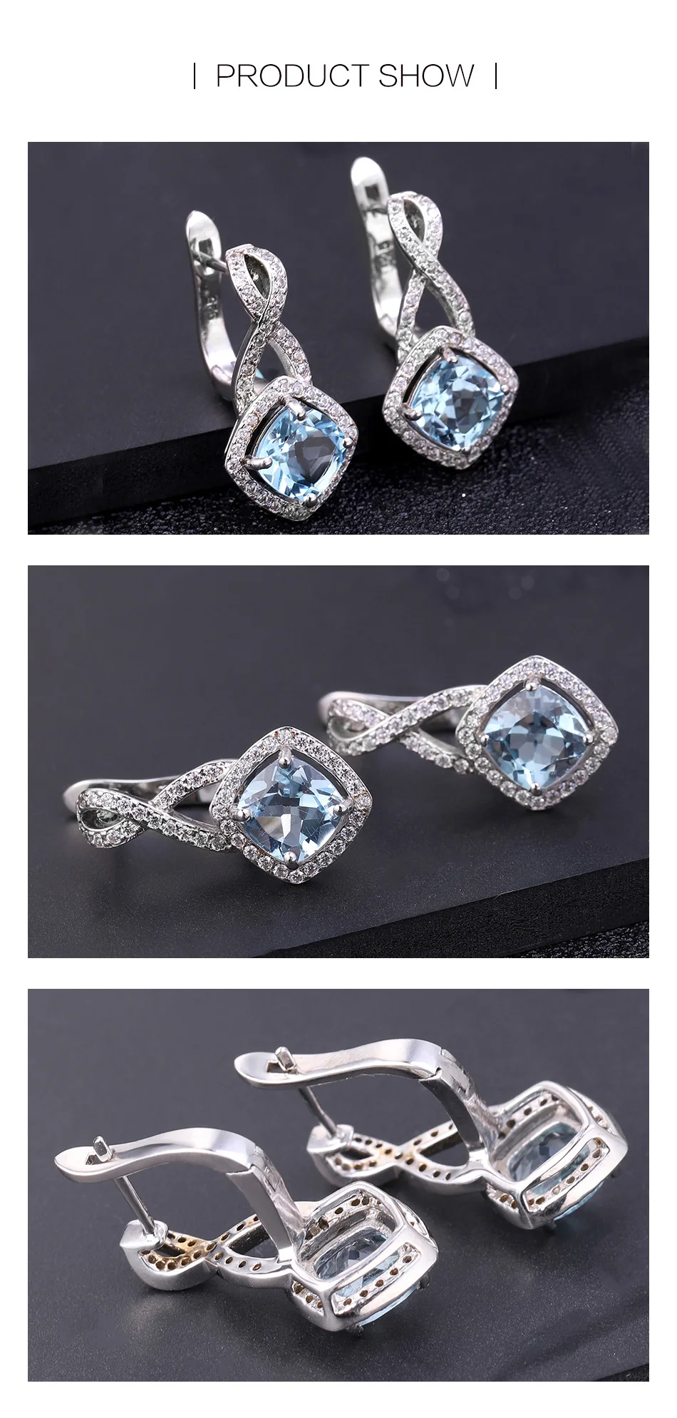 GEM'S BALLET 4.52Ct, классические серьги с натуральным небесно-голубым топазом, 925 пробы, серебряные квадратные серьги-гвоздики для женщин, хорошее ювелирное изделие
