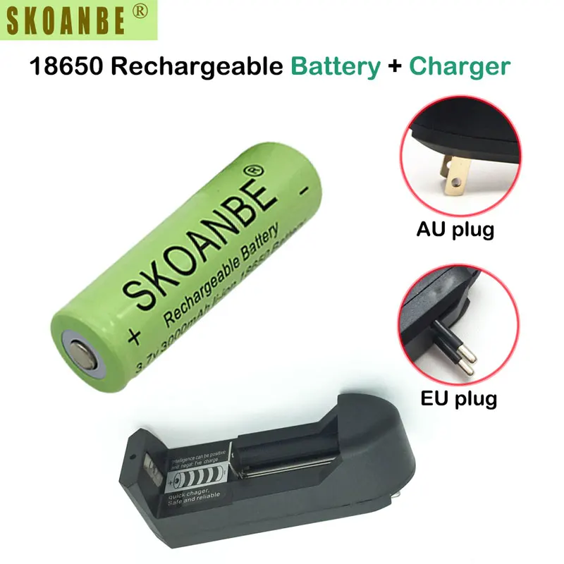 1 шт. SKOANBE Green 3000mAh 18650 литий ионные аккумуляторы 3 7 V liion с зарядным