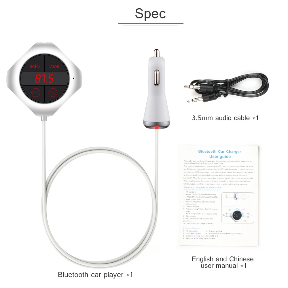 

Onever 6-in-1 Hands Free Wireless Bluetooth FM Transmitter Modulator Car MP3 Player TF/SD Memory Card USB LCD Car Accessories