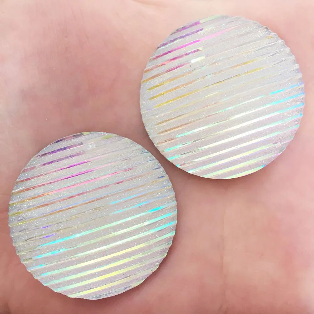 Белый 4 шт. AB Смола 35 мм Bling Ore круглые полосатые узоры из страз DIY свадебное украшение W60 - Цвет: Белый
