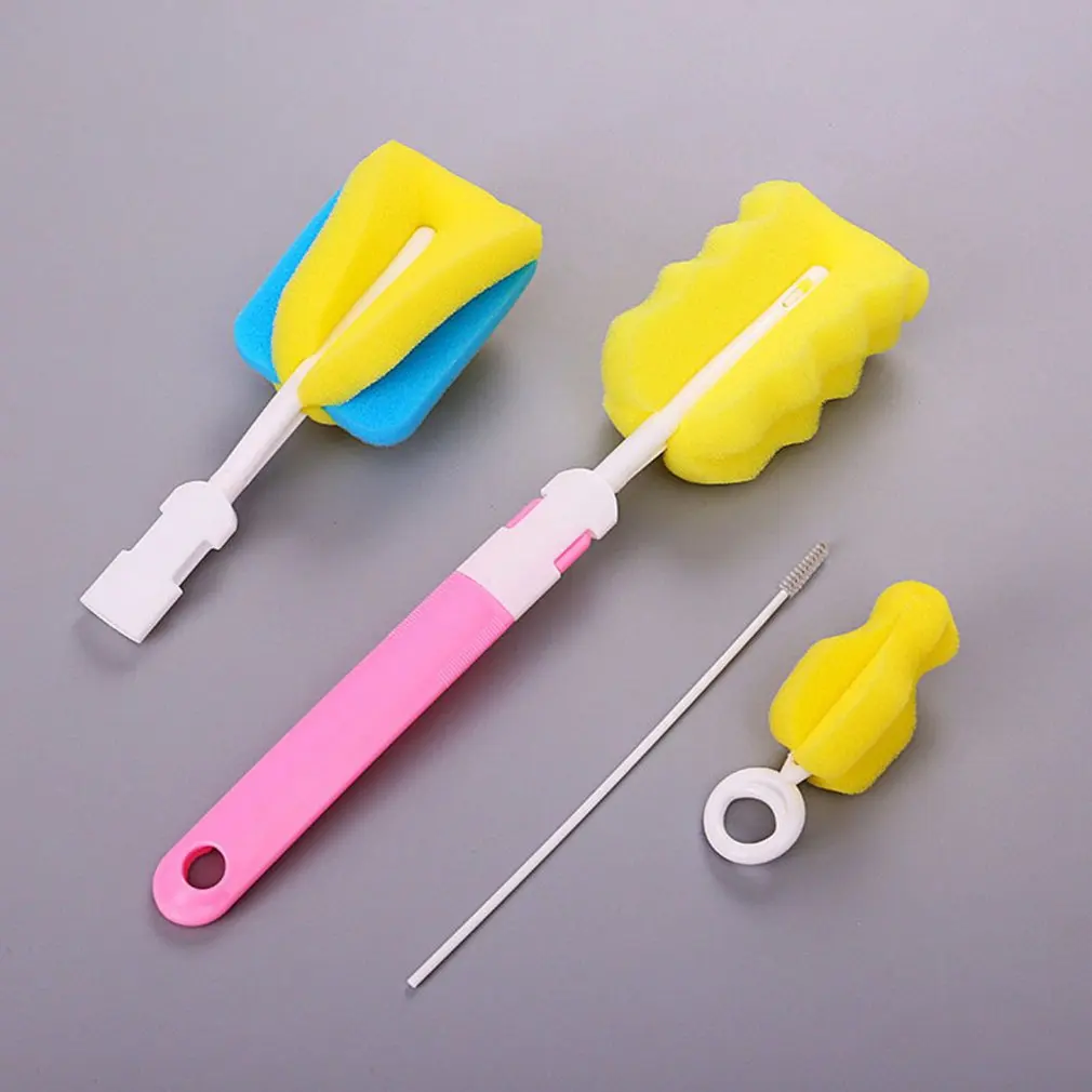 pink 4pcs Baby Bottle Brushes Set Sponge Plastic Glass Milk Water Cup Cleaner Nipple Pacifier Milk Feeder Cleaning Brushes sets - Цвет: pink